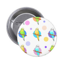 Parakeets & Polka Dots Pattern Pinback Buttons