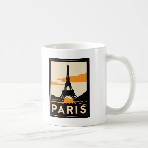 paris art deco retro travel poster coffee mugs