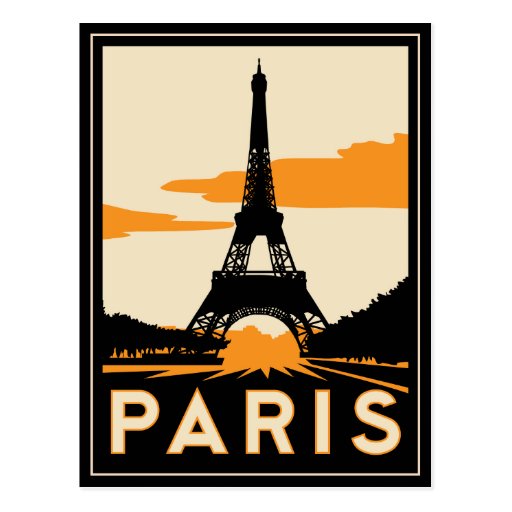 paris art deco retro travel poster postcard