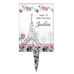 Paris Birthday Party Cake Topper Pink Roses