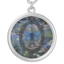 Paris Butterflies Art Collage Necklace
