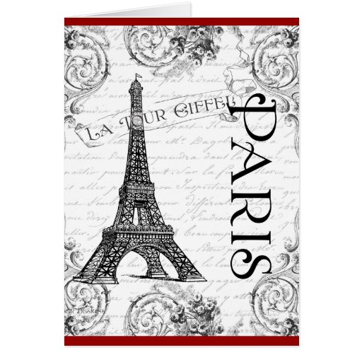 Paris Eiffel Tower and Scrolls Card