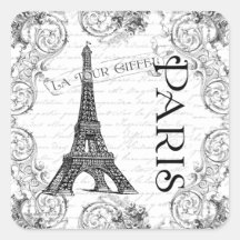 Paris Eiffel Tower and Scrolls Square Sticker