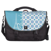 Paris, Eiffel Tower, Baby Blue Polka Dots Laptop Computer Bag