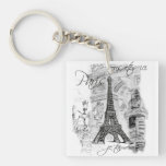 Paris Eiffel Tower Black and White Scene Acrylic Keychains