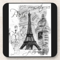 Paris Eiffel Tower Black & White Collage cork coasters