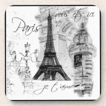Paris Eiffel Tower Black & White Collage cork coasters