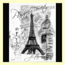 Paris Eiffel Tower Black & White Collage invitations