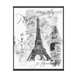 Paris Eiffel Tower Black & White Collage Scene Canvas Print