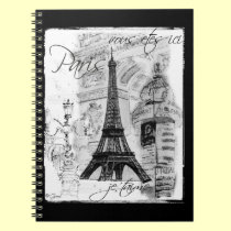 Paris Eiffel Tower Black & White Collage Scene notebooks