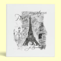 Paris Eiffel Tower Black & White Collage Street binders