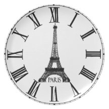 Paris Eiffel Tower Clock French Plates