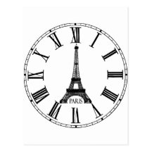 Paris Eiffel Tower Clock French Postcard
