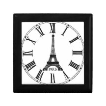 Paris Eiffel Tower Clock French Trinket Box