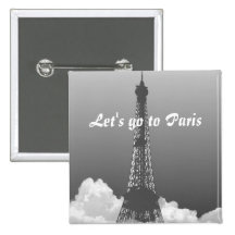 Paris Eiffel Tower Floats in Cloud Button Badge
