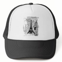 Paris Eiffel Tower French Scene Collage Trucker Hats