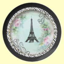 Paris Eiffel Tower & Pink Roses plates