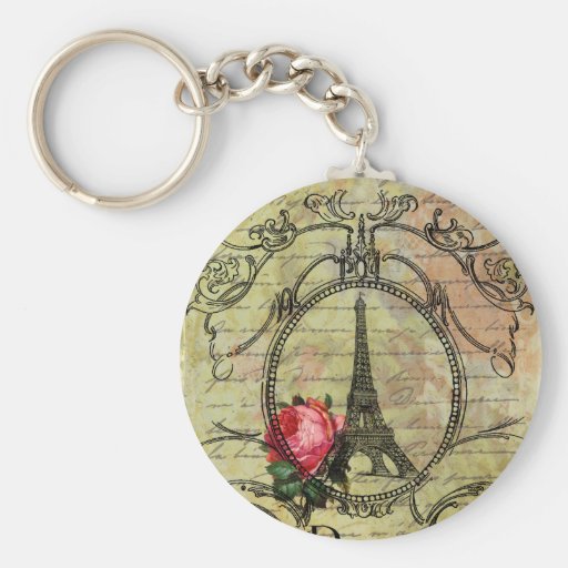 Paris Eiffel Tower & Red Rose Steampunk Key Chain