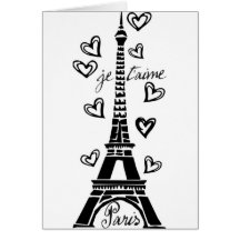 PARIS JE T'AIME EIFFEL TOWER AND HEARTS PRINT GREETING CARDS