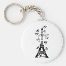 PARIS JE T'AIME EIFFEL TOWER AND HEARTS PRINT KEYCHAINS