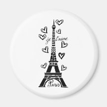 PARIS JE T'AIME EIFFEL TOWER AND HEARTS PRINT FRIDGE MAGNETS