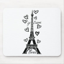 PARIS JE T'AIME EIFFEL TOWER AND HEARTS PRINT MOUSE PAD