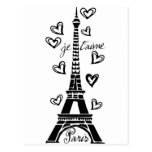 PARIS JE T'AIME EIFFEL TOWER AND HEARTS PRINT POSTCARDS