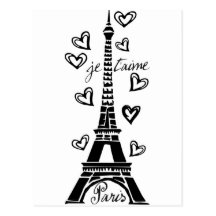 PARIS JE T'AIME EIFFEL TOWER AND HEARTS PRINT POSTCARDS