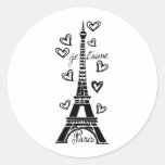 PARIS JE T'AIME EIFFEL TOWER AND HEARTS PRINT ROUND STICKERS