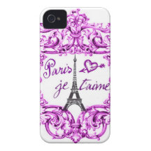 PARIS JET'AIME BAROQUE FRAMED EIFFEL AND HEART Case-Mate iPhone 4 CASE