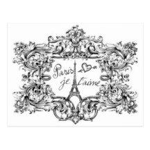 PARIS JET'AIME BAROQUE FRAMED EIFFEL AND HEART POSTCARD