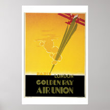 Paris London Airplane Vintage Travel Poster