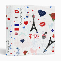 Paris pattern with Eiffel Tower 3 Ring Binders