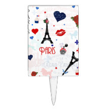 Paris pattern with Eiffel Tower Cake Toppers