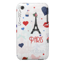 Paris pattern with Eiffel Tower iPhone 3 Cases