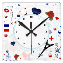 Paris pattern with Eiffel Tower Square Wallclocks