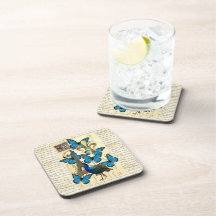 Paris, peacock and butterflies beverage coasters