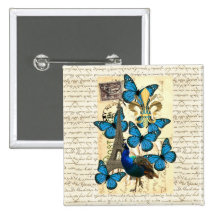 Paris, peacock and butterflies button