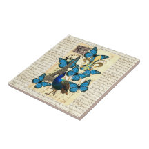 Paris, peacock and butterflies tile