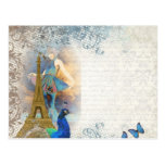 Paris peacock collage postcards