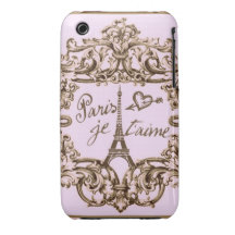 PARIS PINK JET'AIME BAROQUE EIFFEL AND HEART iPhone 3 Case-Mate CASE