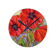 Paris' Red Poppies Wall Clock