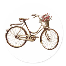 Paris Vintage Bike Bicycle  Basket Flowers Roses Sticker