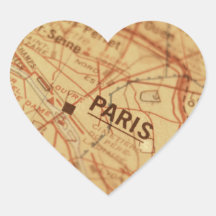 PARIS Vintage Map Heart Stickers