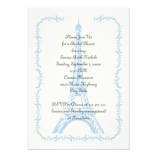 Paris wedding blue Eiffel Tower bridal shower Custom Invitations