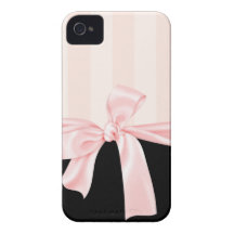 Parisian Girly Pink Stripes & Light Pink Bow Case-Mate iPhone 4 Cases