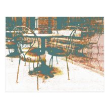 parisian vintage street cafe with script postcard