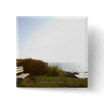 Park bench overlooking Atlantic Ocean Pinback Buttons