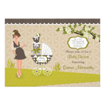 Park Stroll Brunette Gender Neutral Baby Shower Invitation