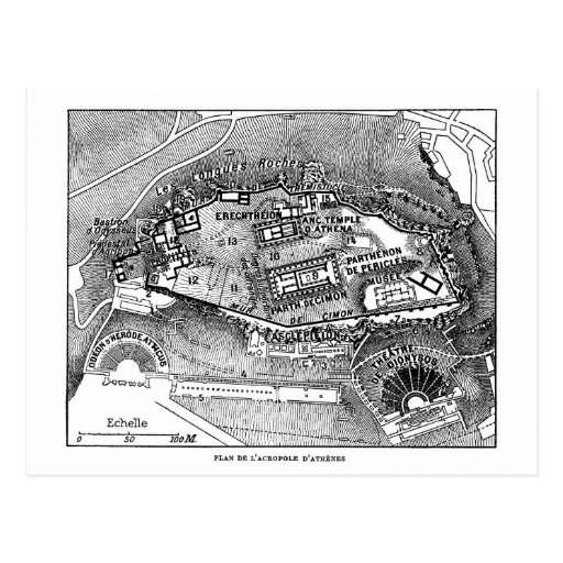Parthenon in Athens Map Postcards